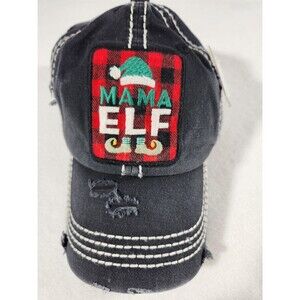 KBETHOS Distressed Black 'Mama Elf' Baseball Cap Hat Buffalo Plaid Accents NWT
